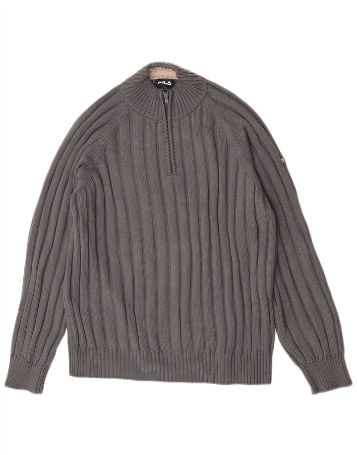 Maglione Fila da uomo con zip e collo, grande, in lana merino grigia