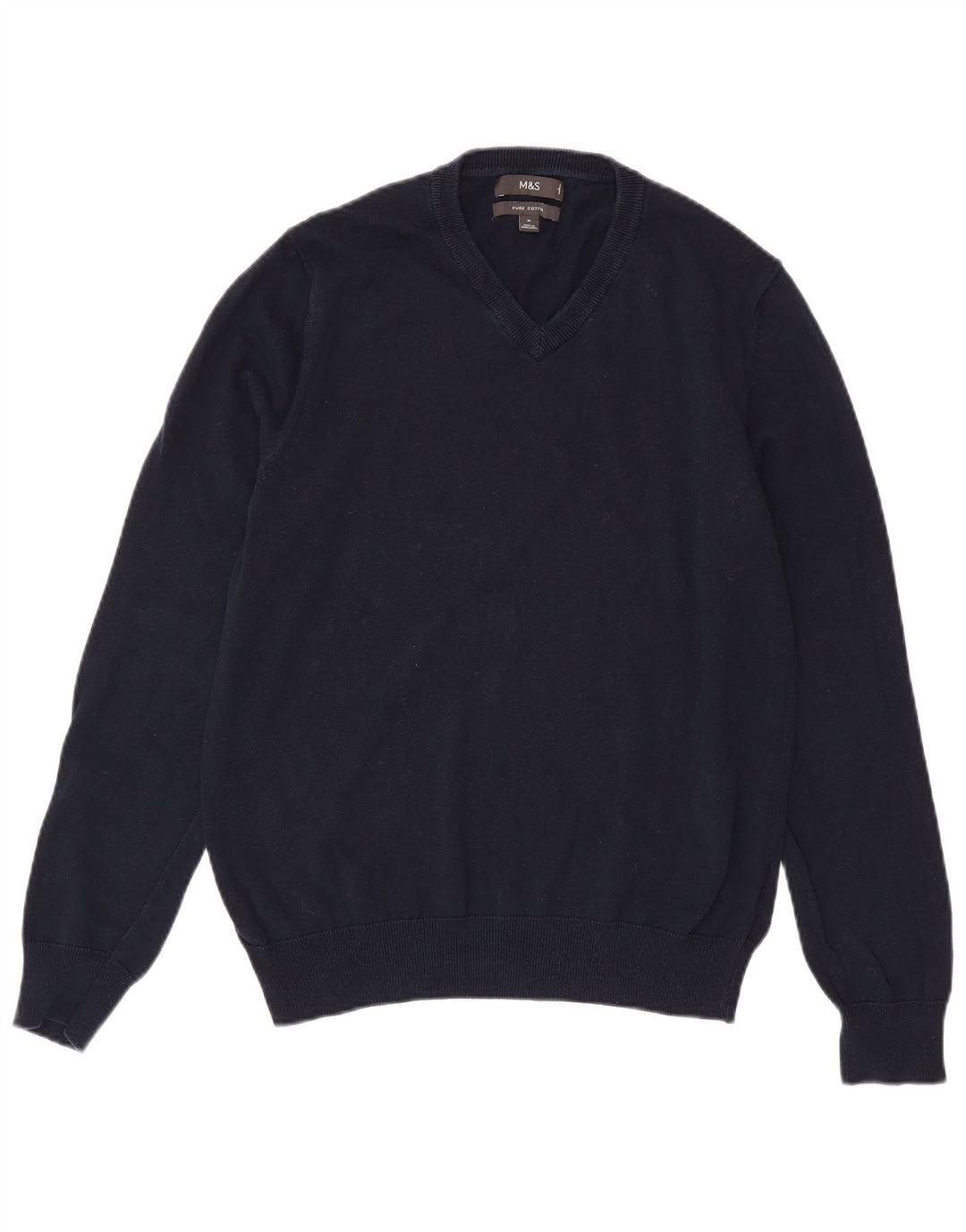 Maglione da uomo con scollo a V Marks & Spencer in cotone blu navy medio