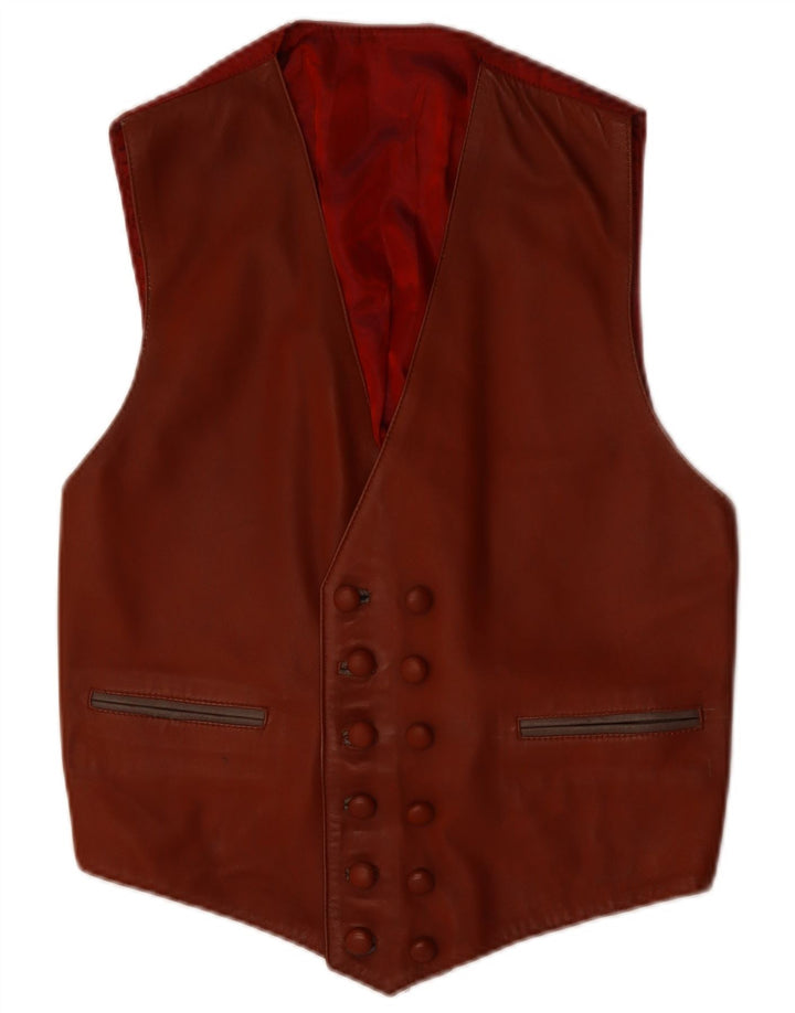 Gilet in pelle da uomo vintage marrone medio