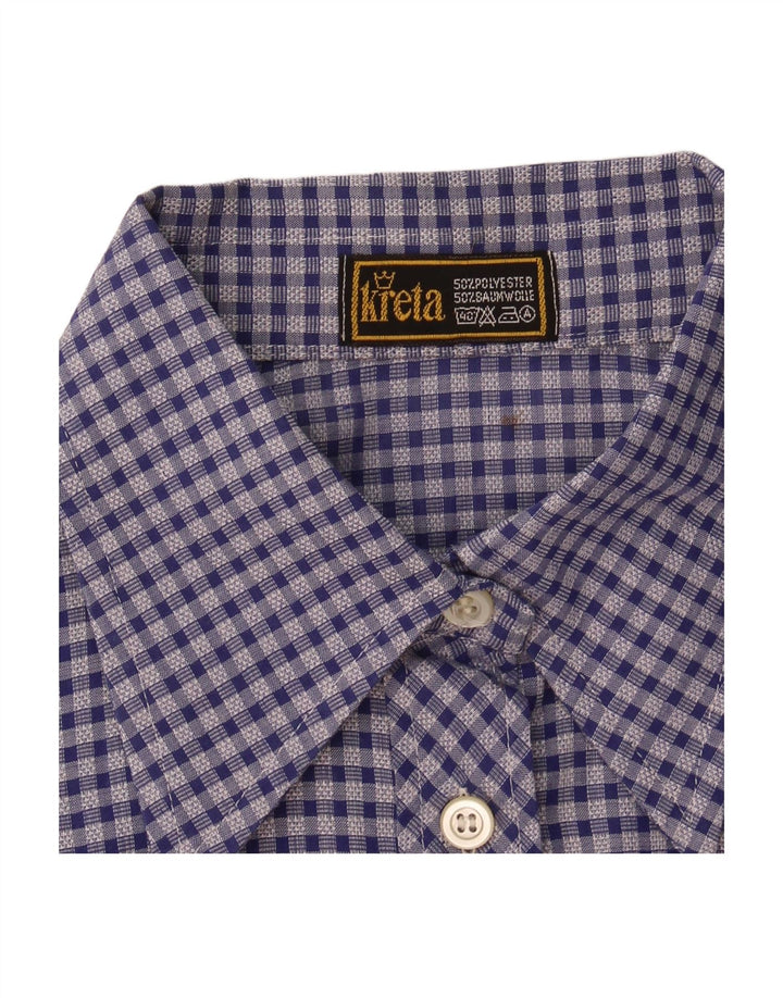 VINTAGE Womens Short Sleeve Shirt UK 18 XL Blue Check Polyester