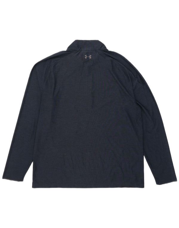 Under Armour Mens Zip Neck Pullover Tracksuit Top Large Navy Blue Flecked
