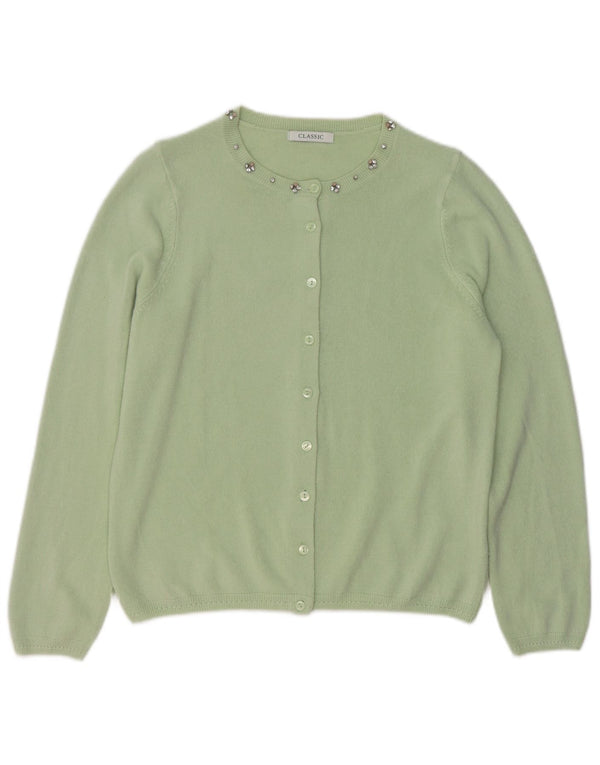 MARKS & SPENCER Maglione cardigan classico da donna UK 12 Acrilico verde medio