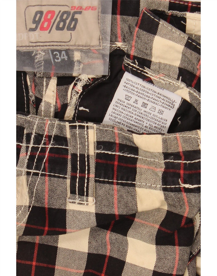 Pantaloncini cargo vintage da uomo W34 grandi in cotone a quadri neri