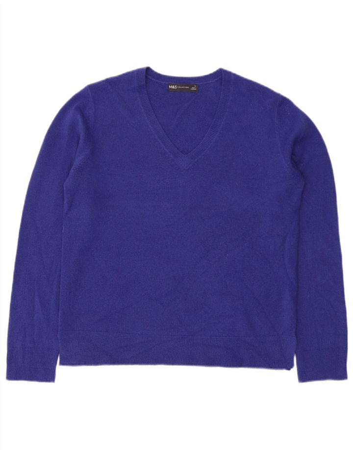 Maglione da donna con scollo a V Marks & Spencer UK 12 Acrilico blu medio