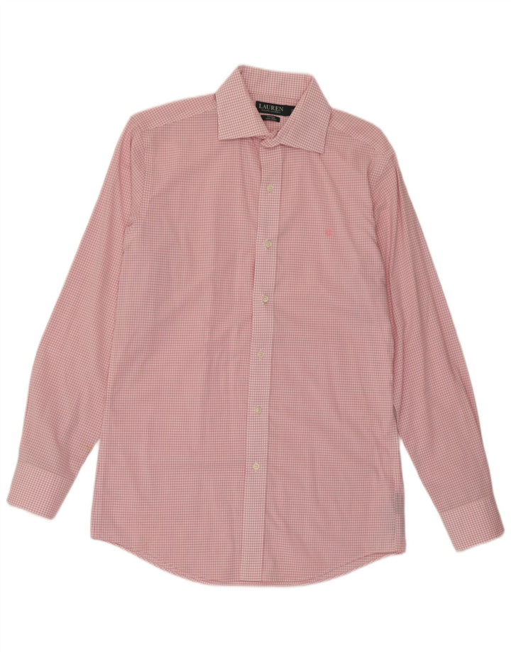 Camicia aderente da uomo Ralph Lauren taglia 15 38 cotone a quadri rosa medio