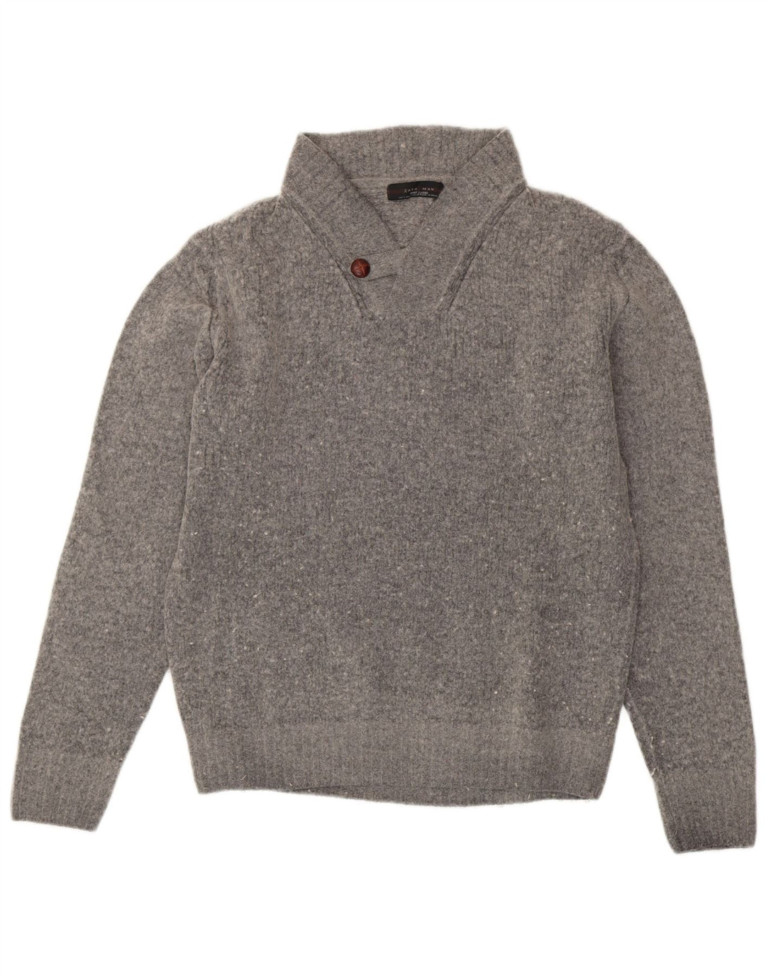 Maglione ZARA da uomo con scollo a V grande in lana grigia