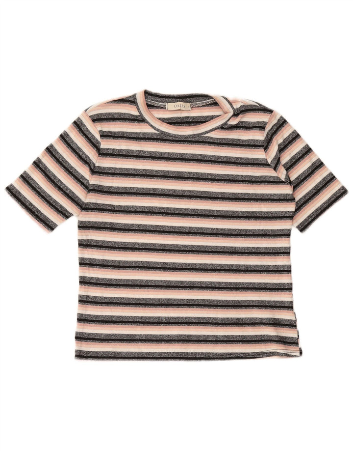 T-shirt corta da donna OASIS UK 14 grande viscosa a righe nere