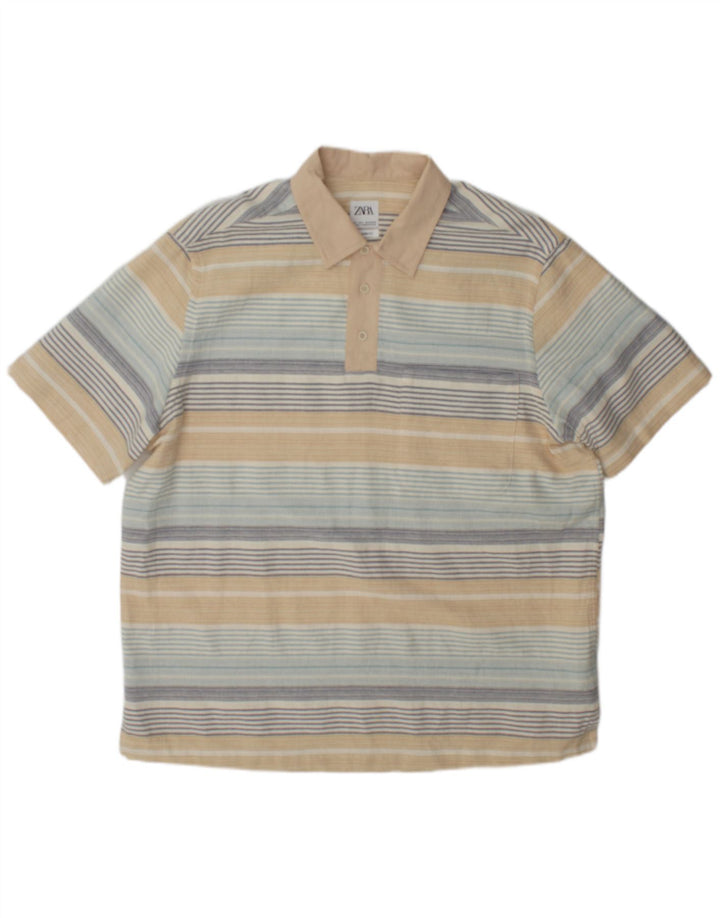 Polo Zara da uomo grande in cotone a righe multicolori