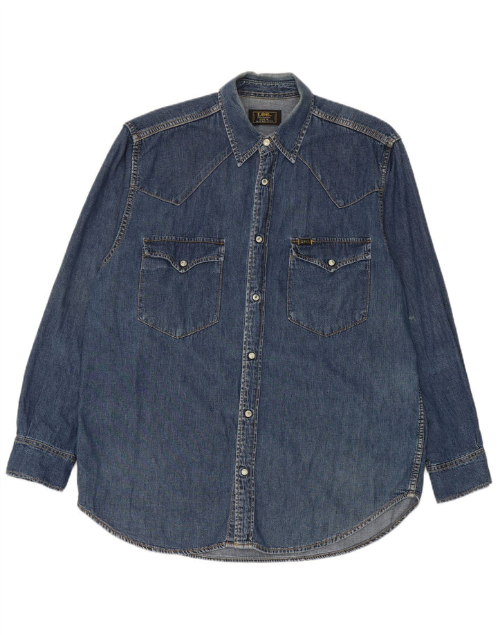 Camicia di jeans da uomo Lee in cotone blu medio