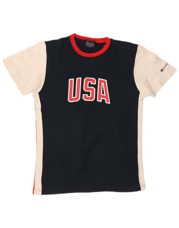 T-shirt grafica da donna CHAMPION Top UK 18 XL Cotone color block blu navy