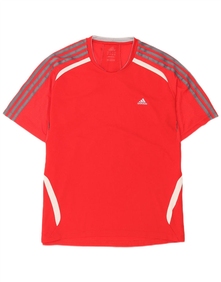 Adidas Uomo Manica Corta Regular T-shirt Top Large Rosso Colorblock