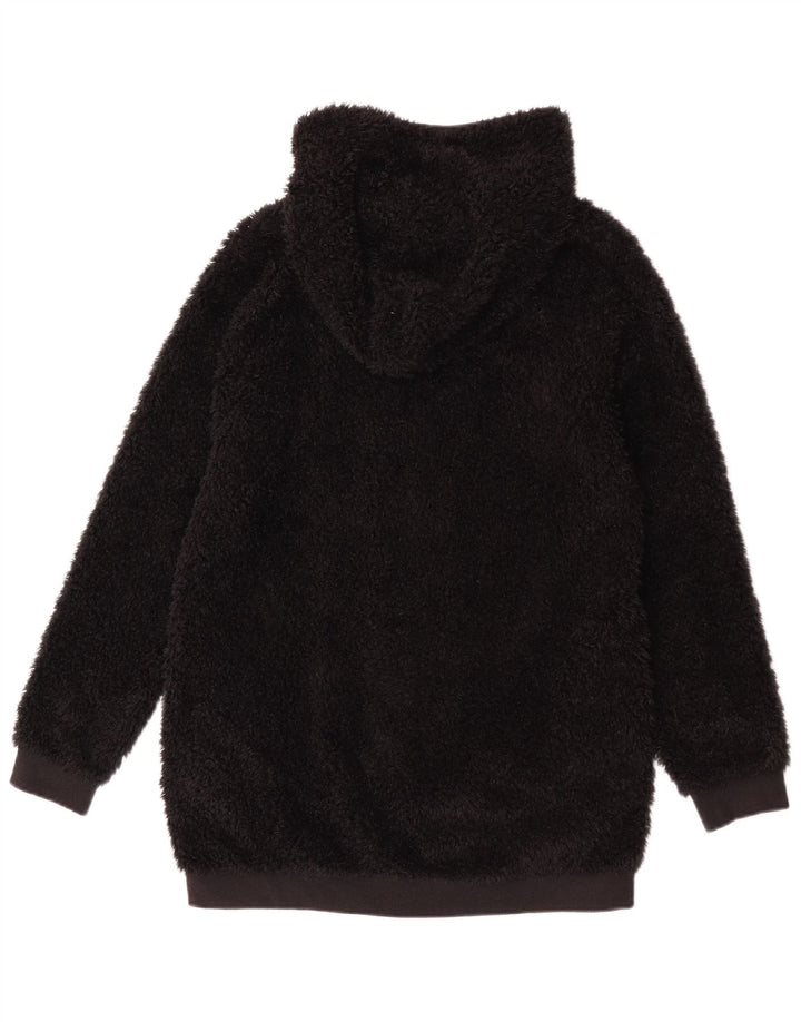 Giacca in pile con cappuccio da donna Benetton UK 14 Medium Nero Poliestere