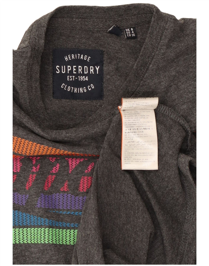 T-shirt grafica da donna Heritage SUPERDRY UK 8 piccola in cotone grigio