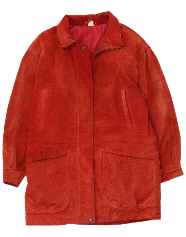 Soprabito oversize in pelle scamosciata vintage da donna UK 10 piccolo rosso