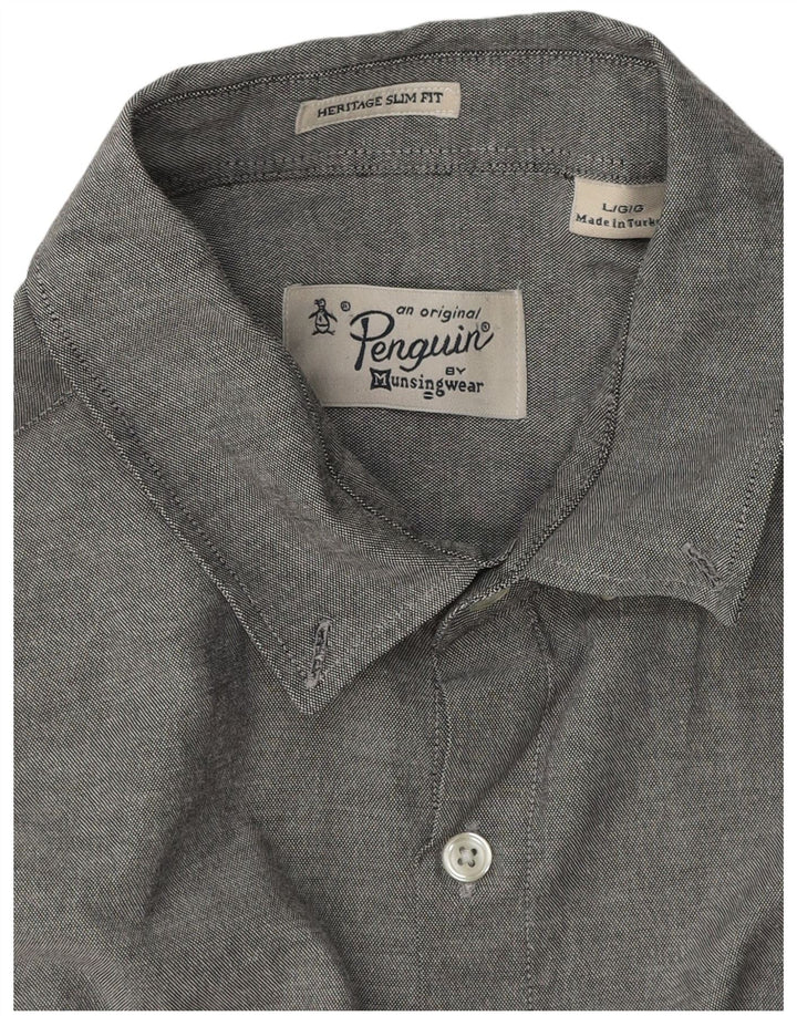 Camicia Penguin Heritage da uomo slim fit grande grigia screziata
