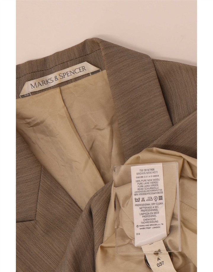 Giacca blazer a 1 bottone Marks & Spencer da donna UK 14 grande lana vergine marrone