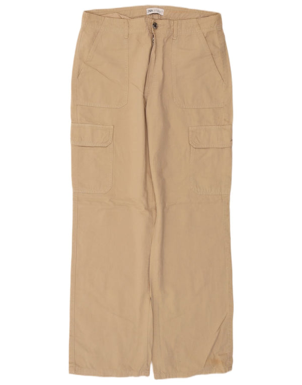 Pantaloni cargo dritti da donna Zara EU 42 Large W32 L30 Cotone beige