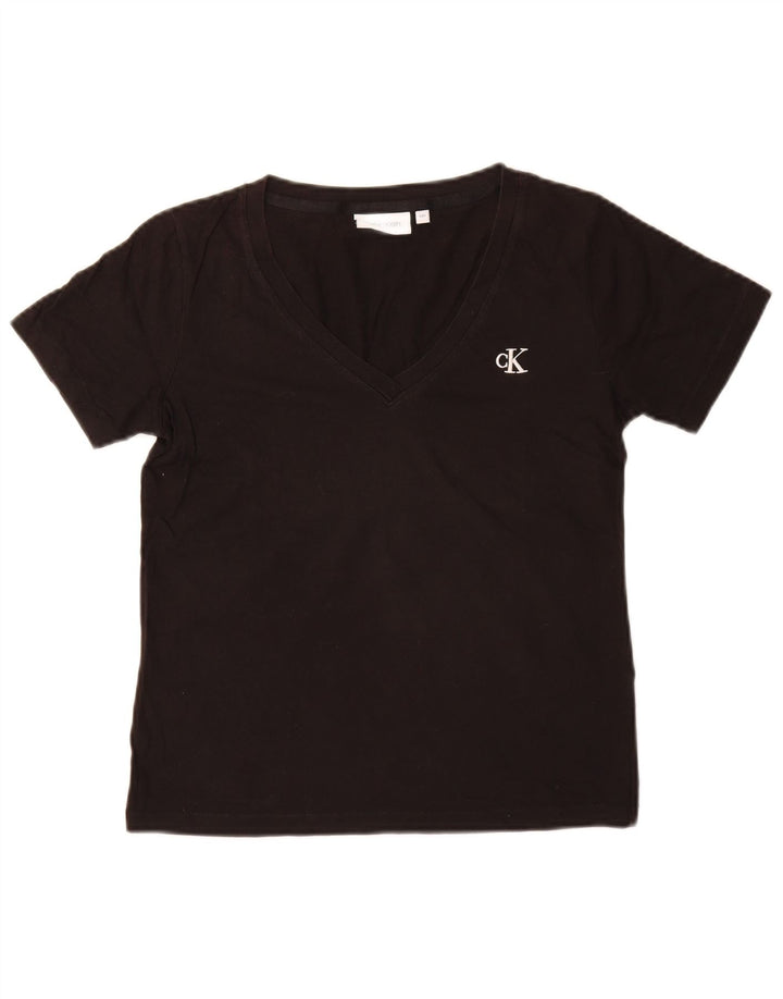 CALVIN KLEIN JEANS T-shirt da donna Top UK 2 XS cotone nero