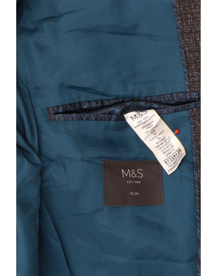 Giacca blazer slim a 2 bottoni Marks & Spencer da uomo UK 42 XL poliestere grigio