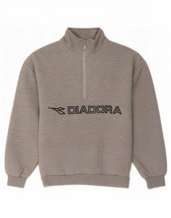 Felpa Diadora da uomo con grafica con zip e collo, piccola, in cotone grigio