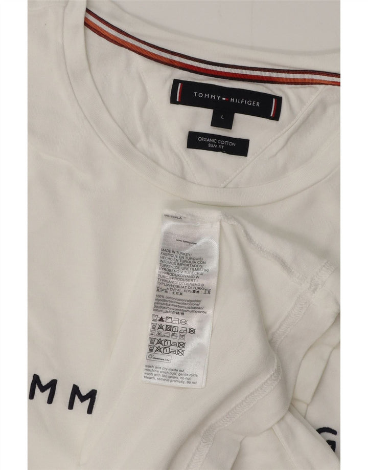 TOMMY HILFIGER T-shirt grafica da uomo slim fit Top grande in cotone bianco
