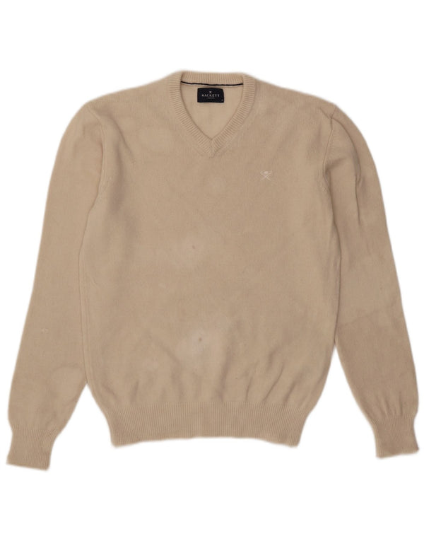 Maglione da uomo con scollo a V Hackett in lana beige medio