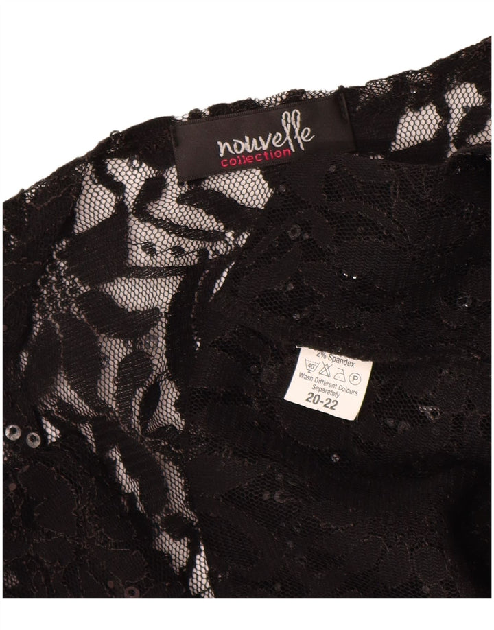 Nouvelle Top da donna con cravatta frontale trasparente UK 20/22 2XL Nero floreale