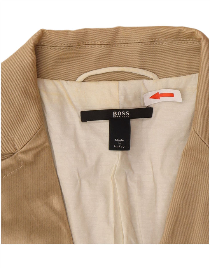 Giacca blazer a 3 bottoni da donna Hugo Boss UK 10 piccola classica in cotone beige