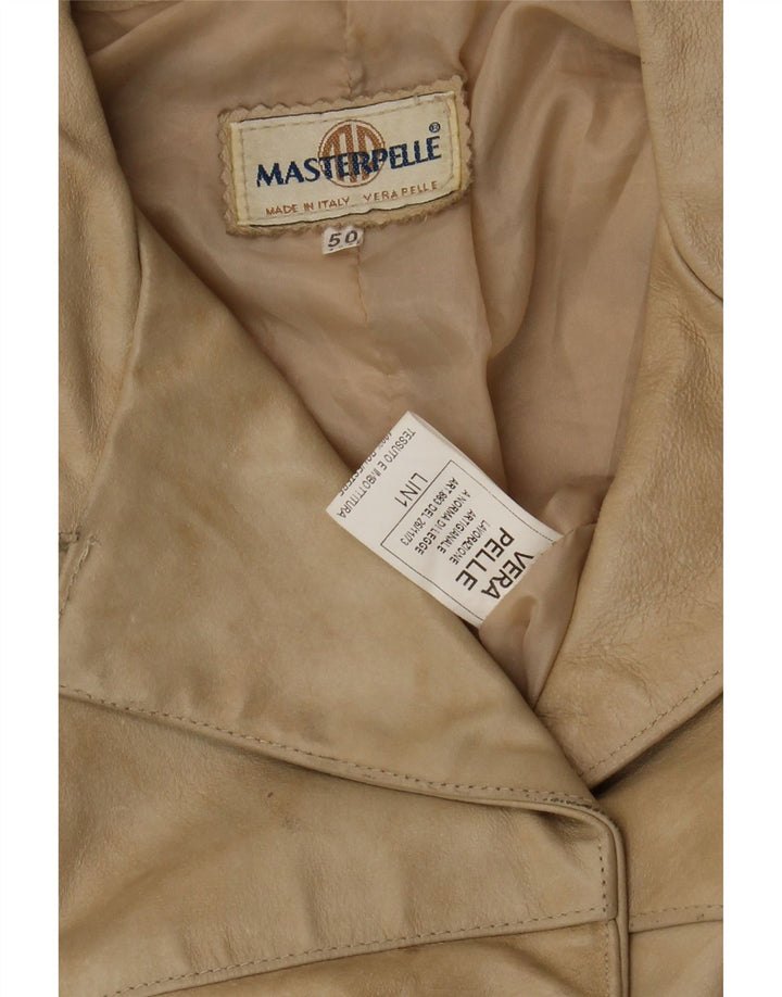 VINTAGE Womens Leather Jacket IT 50 XL Beige Leather