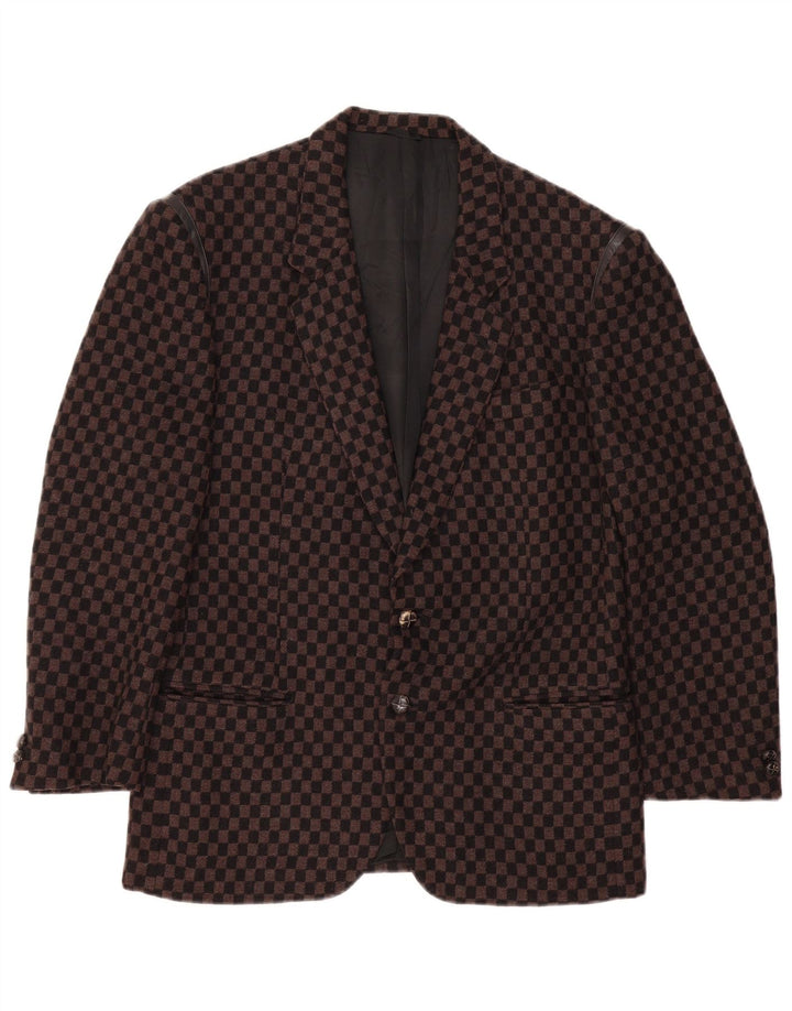 Giacca blazer vintage da uomo a 2 bottoni UK 38 a quadri marrone medio