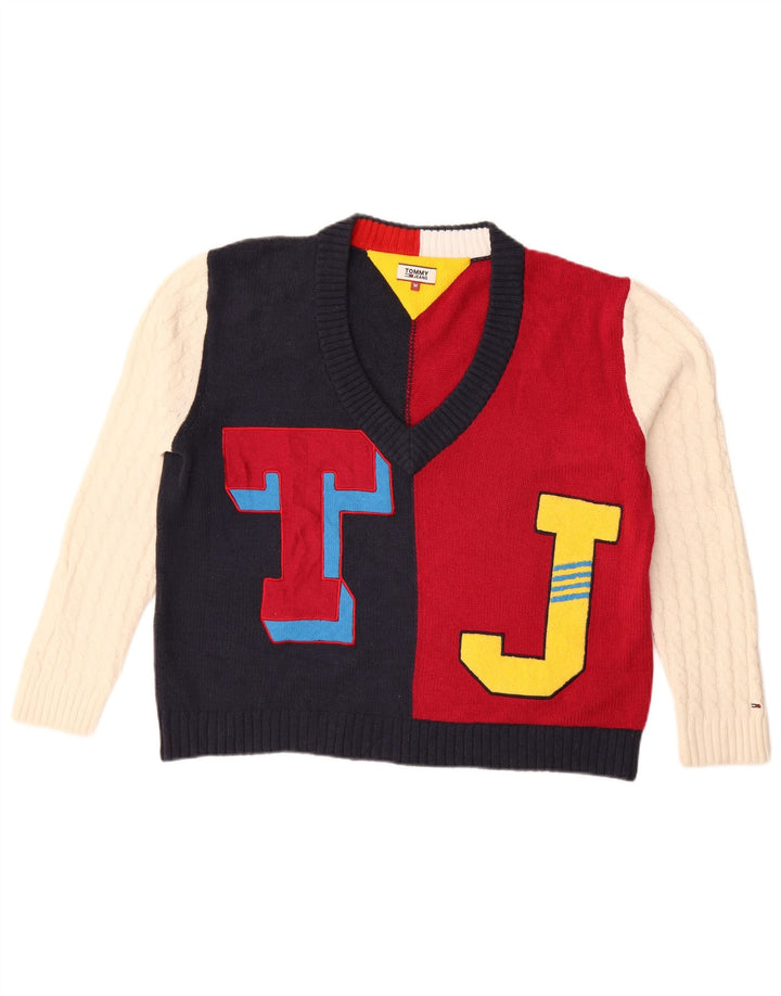 Maglione con scollo a V grafico da donna Tommy Hilfiger UK 14 Medium Multicolor