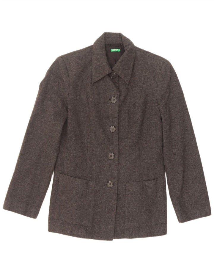 Giacca Blazer 5 Bottoni Donna Benetton IT 44 Lana Vergine Grigio Medio