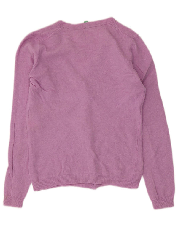 Maglione cardigan corto da donna Benetton UK 10 piccolo lana vergine rosa