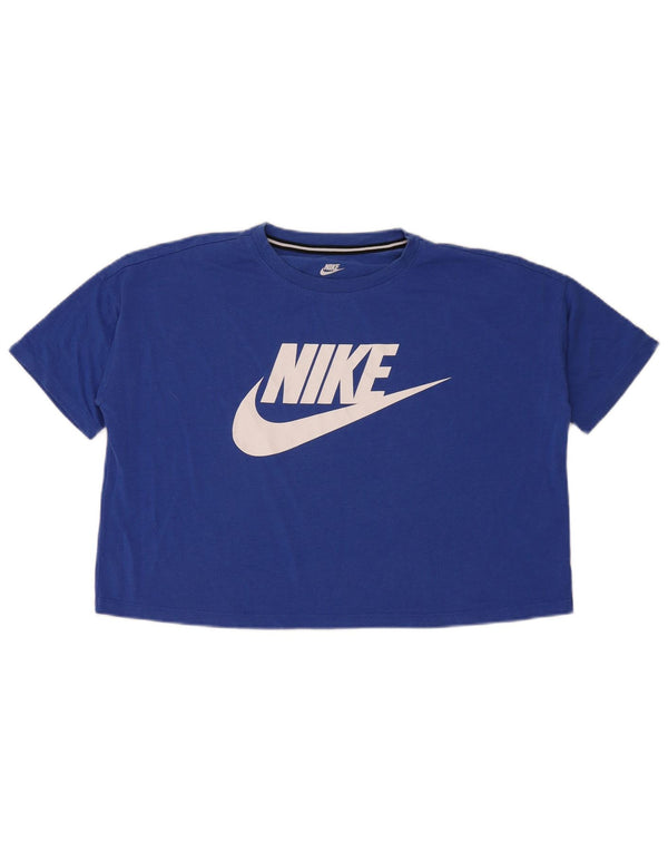 Nike Womens Crop Oversized Graphic T-Shirt Top UK 10 Small Blue Modal