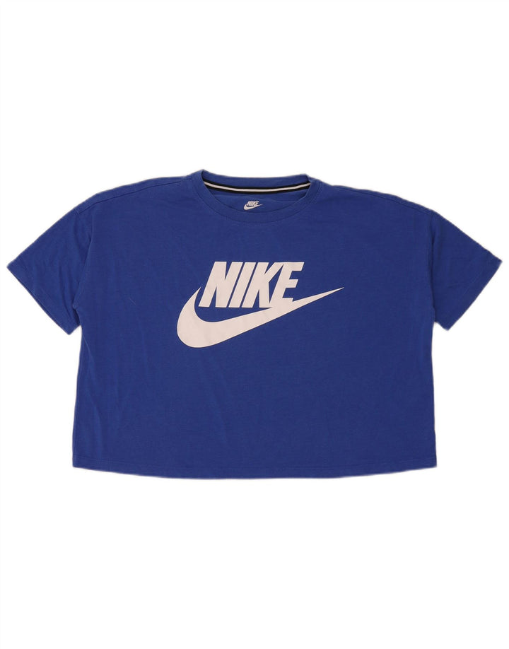 T-shirt grafica oversize corta Nike da donna, taglia UK 10, piccola, blu modale