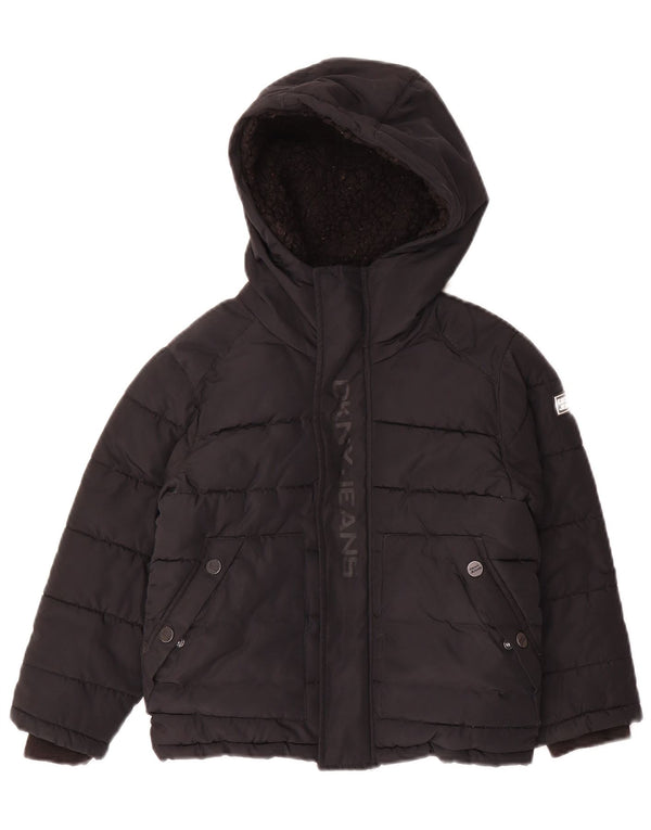 Giacca imbottita con cappuccio grafica Dkny per ragazzi 5-6 anni in poliestere nero