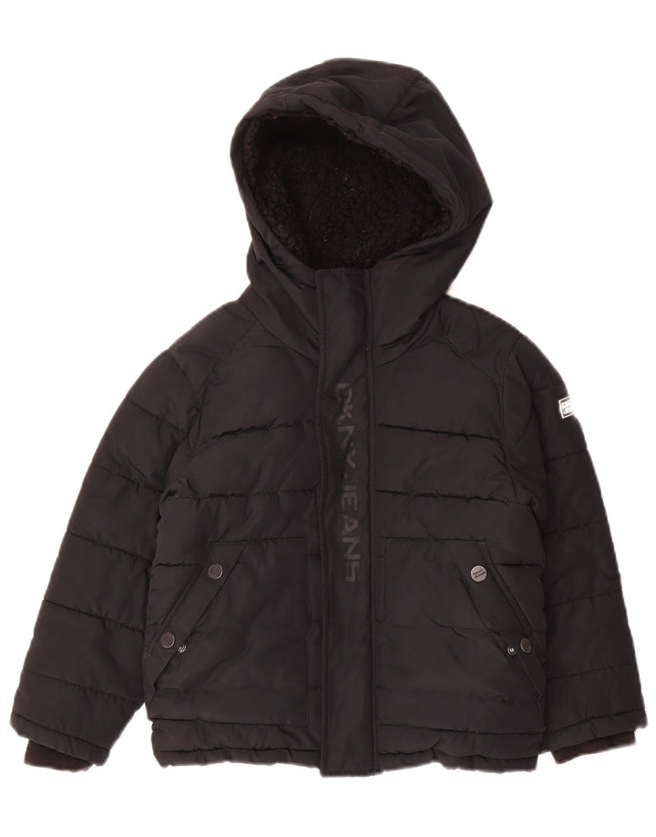 Giacca imbottita con cappuccio grafica Dkny per ragazzi 5-6 anni in poliestere nero