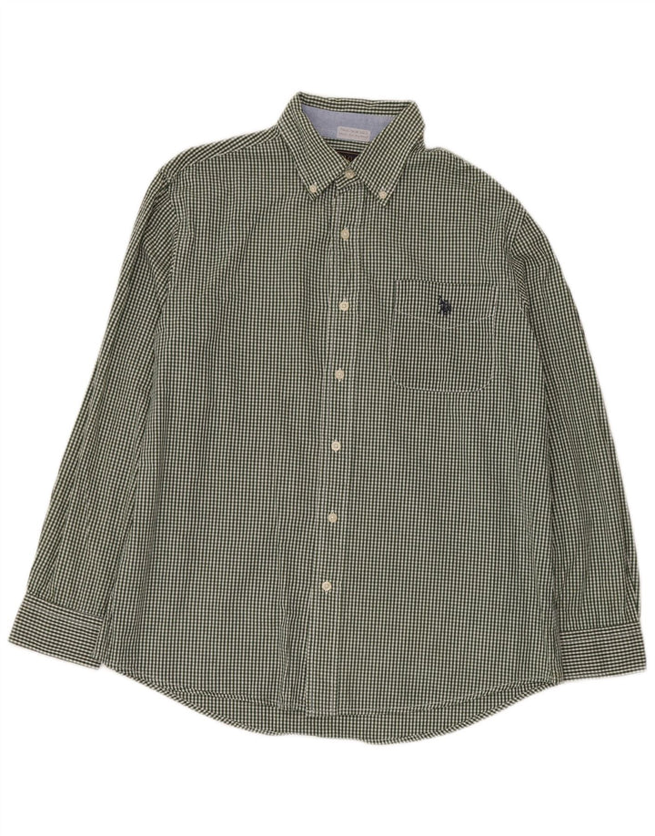 POLO ASSN. Camicia da uomo in cotone a quadretti verde medio