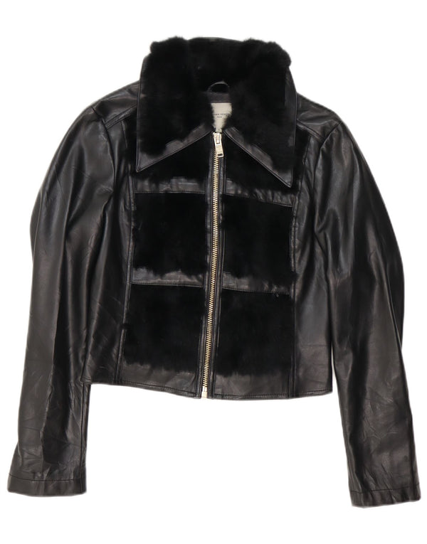 Silvian Heach Womens Crop Faux Leather Jacket UK 10 Small Black