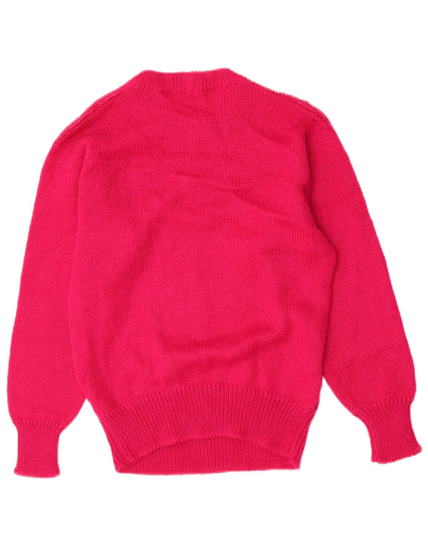 Maglione maglione girocollo da donna vintage UK 10 piccole righe rosa