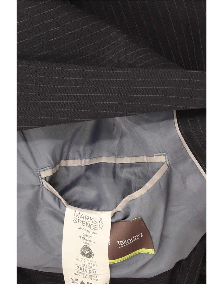 Giacca blazer lunga da uomo Marks & Spencer UK 44 XL gessato blu navy
