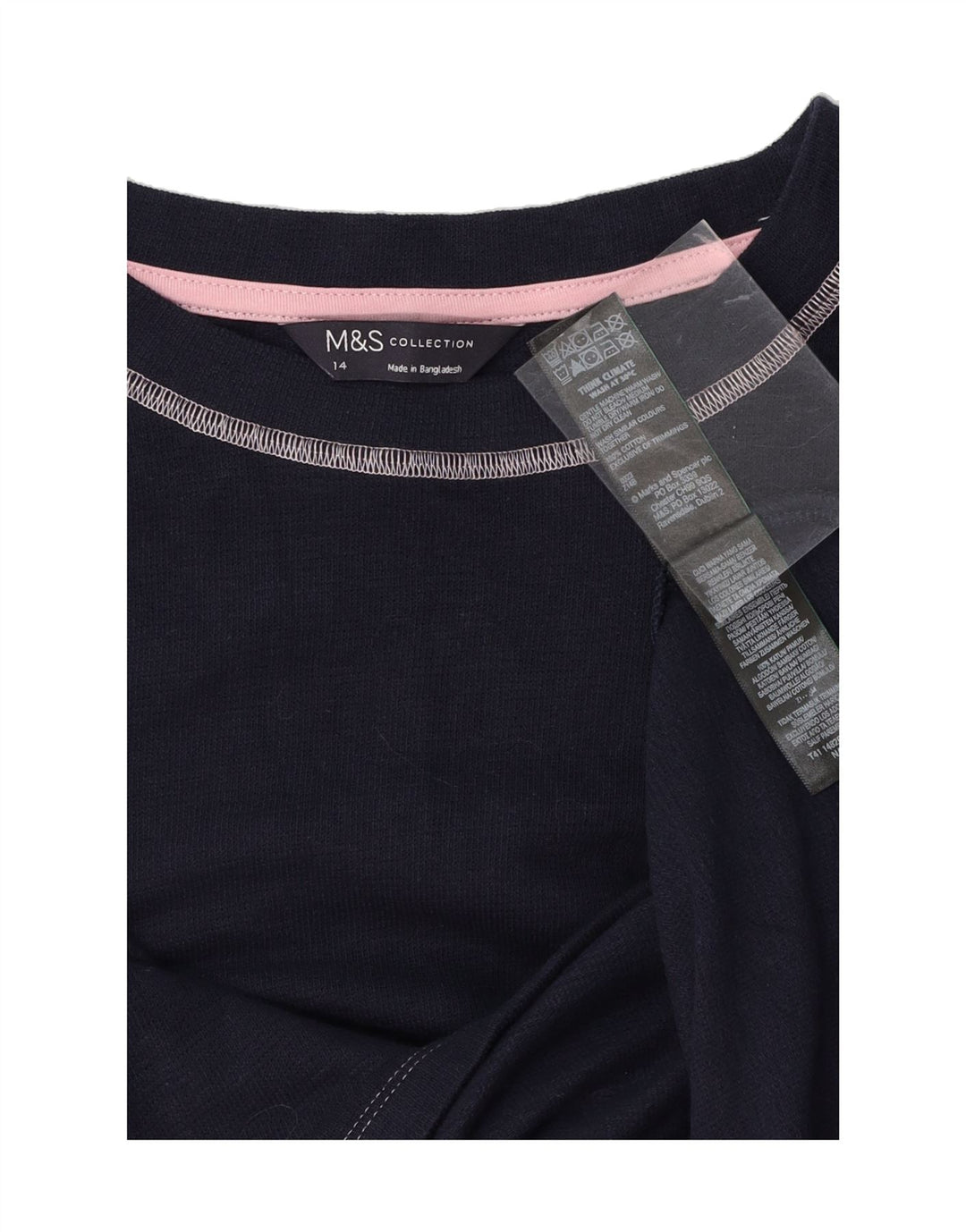 MARKS & SPENCER Womens Oversized T-Shirt Top UK 14 Large Navy Blue Cotton Vintage Marks & Spencer and Second-Hand Marks & Spencer from Messina Hembry 