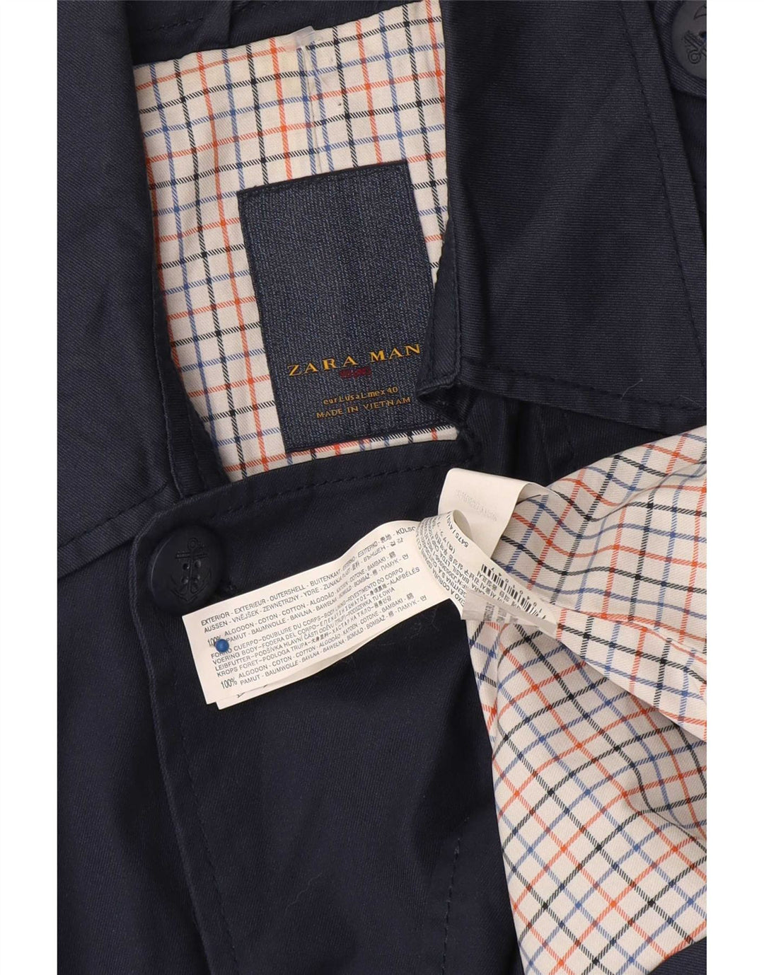 Trench da uomo Zara UK 40 grande in cotone blu navy