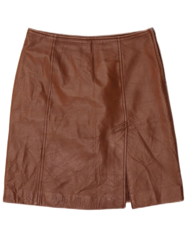 Gonna in pelle vintage da donna UK 6 XS W26 Marrone