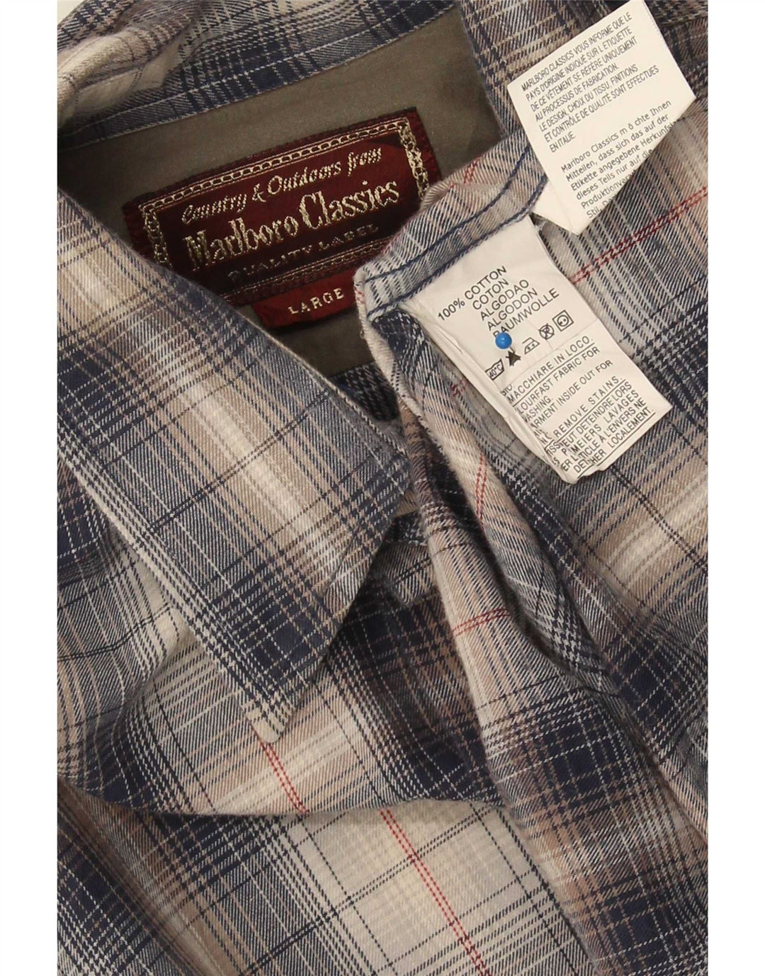 Camicia in flanella da uomo Marlboro Classics, cotone a quadri blu navy grande