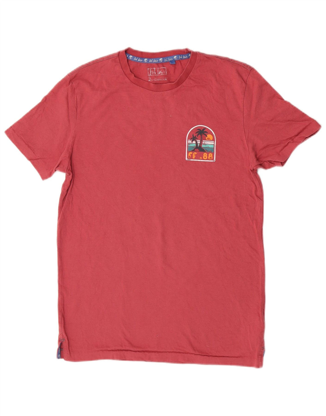 T-shirt grafica da uomo Fat Face Top piccola spiaggia di cotone rosa