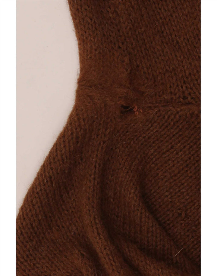 Maglione maglione vintage da donna con collo alto UK 12 Marrone medio