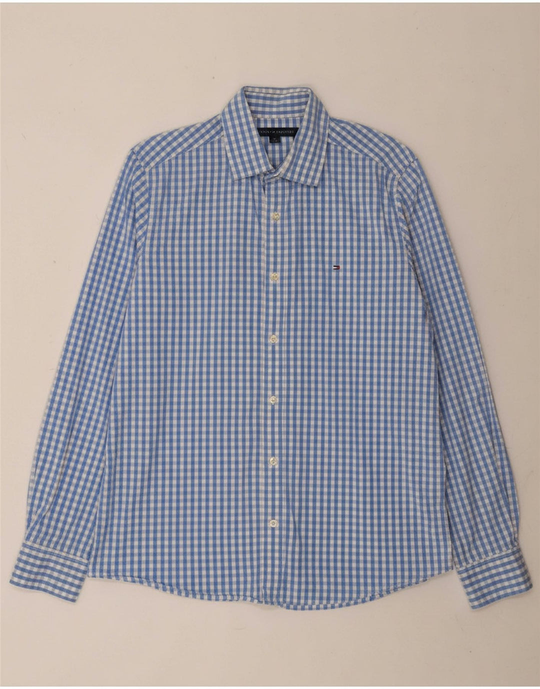 TOMMY HILFIGER Mens Shirt Small Blue Gingham Cotton