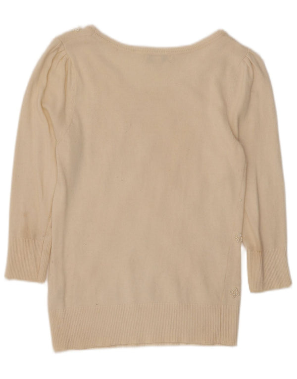 Monsoon Womens Boat Neck Jumper Sweater UK 10 Small Off White Floral Cotton