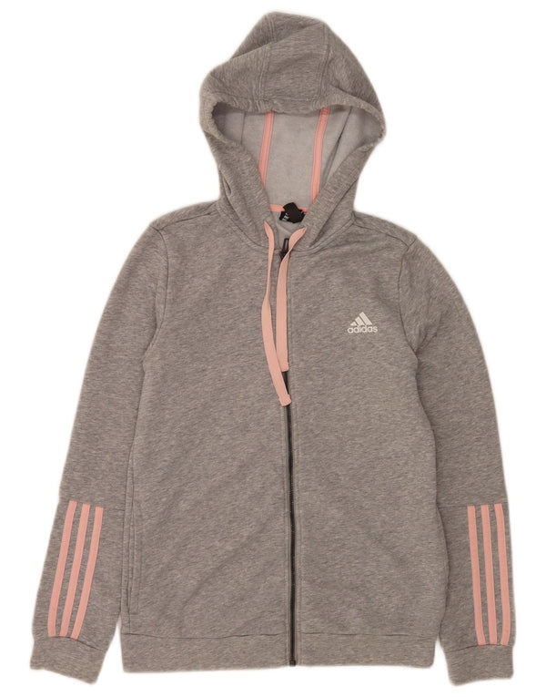 Maglione con cappuccio e zip da donna Adidas UK 12/14 Cotone chiazzato grigio medio
